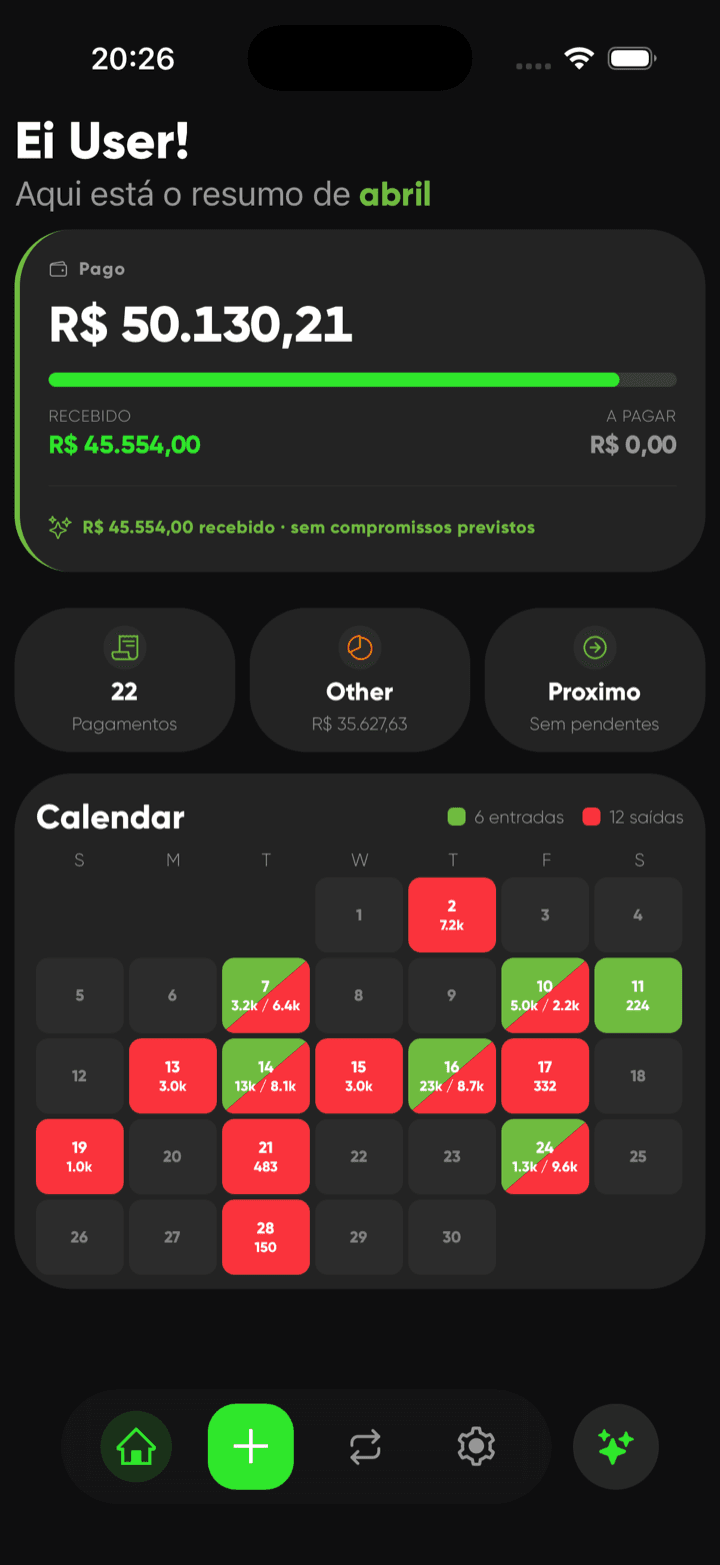 Tela do app Organizi